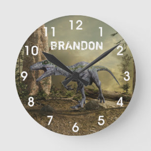 Velociraptor Dinosaur Jurassic Raptor Name Round Clock