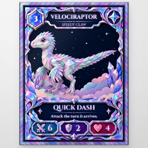Velociraptor Dinosaur, Rainbow Foil Art Postcard