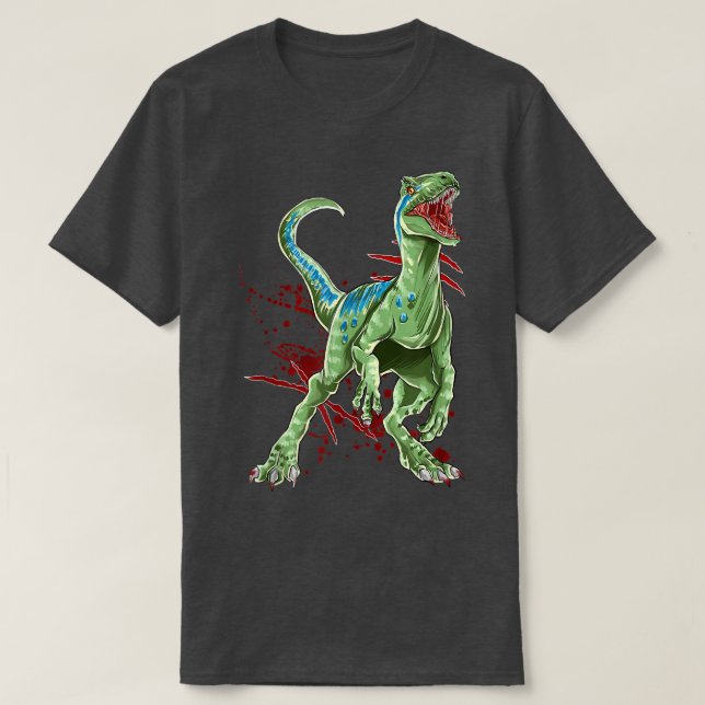 Velociraptor Green Dinosaur Identification Dinosau T-Shirt (Design Front)