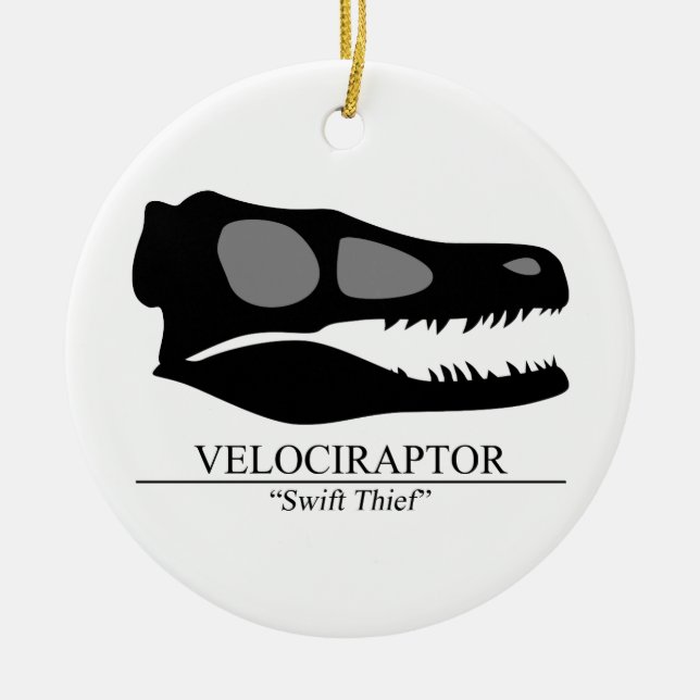 Velociraptor Skull Ceramic Tree Decoration (Front)