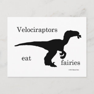 velociraptors eat fairies postcard