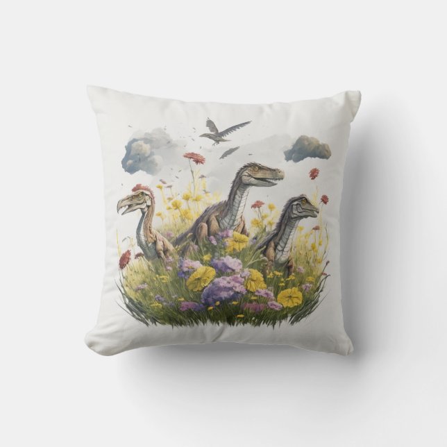 Velociraptors in a Meadow Cushion (Front)