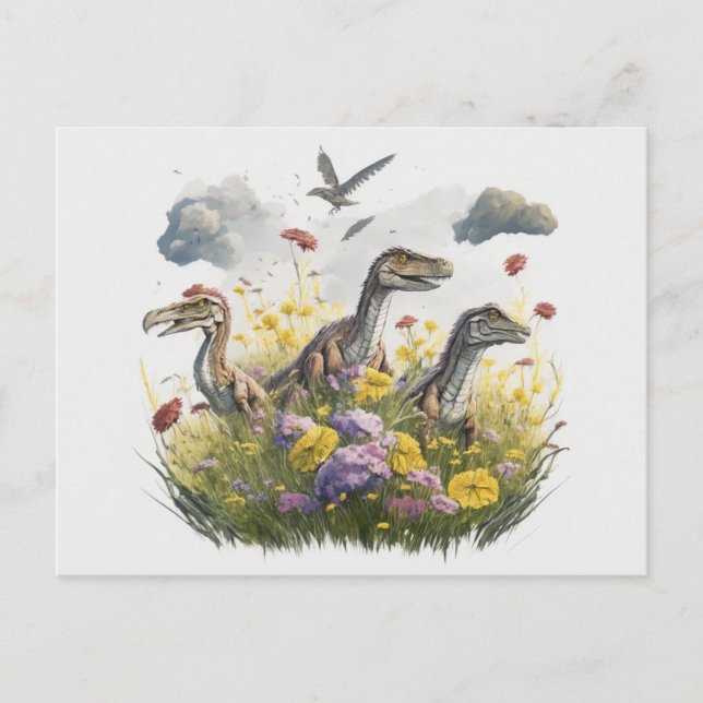 Velociraptors in a Meadow Postcard (Front)