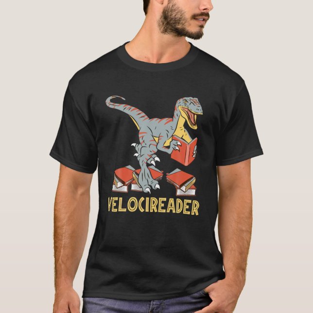 Velocireader Funny Dinosaur Reading Gift T-Shirt (Front)