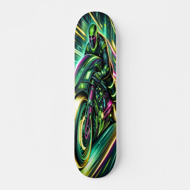 "Velocity Rush: Cyberpunk Racer Skateboard (Front)