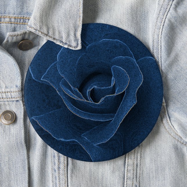 Velvet blue rose 6 cm round badge (In Situ)