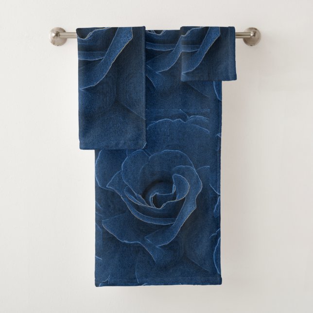 Velvet blue rose bath towel set (Insitu)