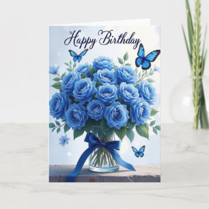 Velvet Blue Rose Birthday Card