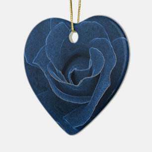 Velvet blue rose ceramic ornament
