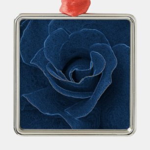 Velvet blue rose metal ornament