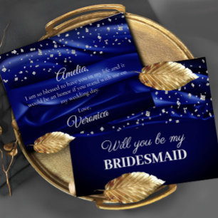 Velvet Blue Silk Will You Be My Bridesmaid Postcard