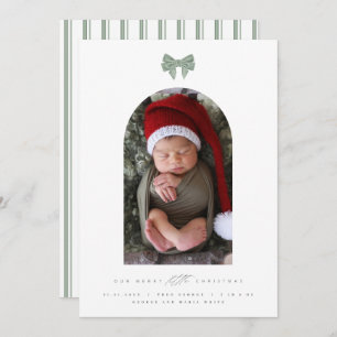 Velvet bow and arched photo New Baby Christmas Holiday Card