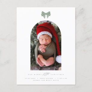 Velvet bow and arched photo New Baby Christmas  Holiday Postcard