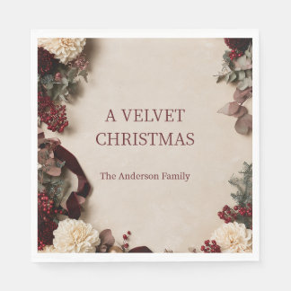 Velvet Christmas Burgundy Floral Personalised Napkin