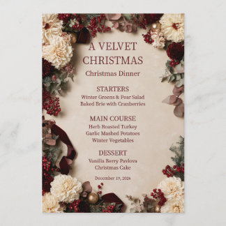 Velvet Christmas Dinner Menu Burgundy Dahlia Flora