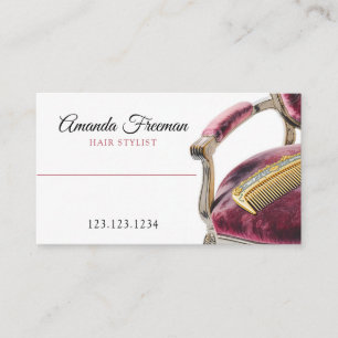 Velvet Dark Red Chair Gold Comb Hair Stylist Business Card