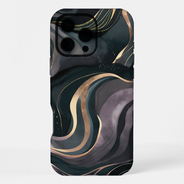Velvet Eclipse | Dark Marble Gold Flow iPhone Case (Back)