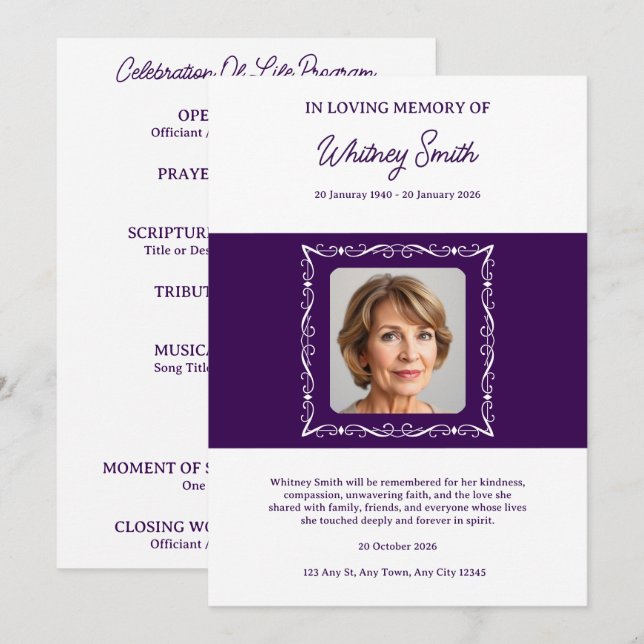 Velvet Filigree Funeral Program (Front/Back)