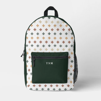 Velvet Forest Cross Pattern Personalised Initial  Printed Backpack
