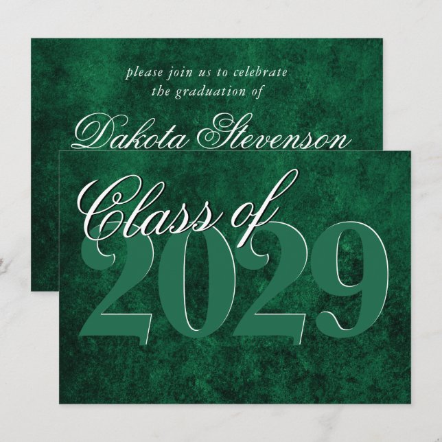 Velvet Grad | Emerald Green Jewel Tone Grunge Invitation (Front/Back)