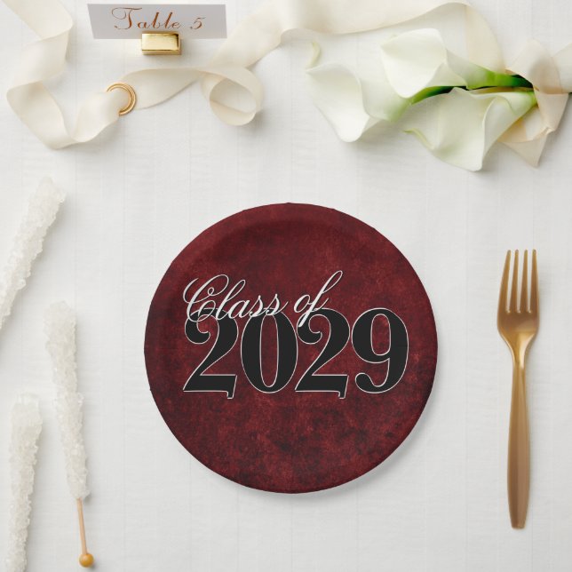 Velvet Grad | Ruby Red Crimson Jewel Tone Grunge Paper Plate (Wedding)