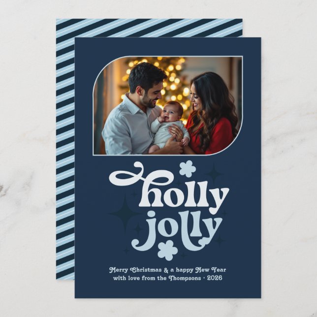 Velvet Ice Modern Blue Christmas Photo Holiday Card (Front/Back)