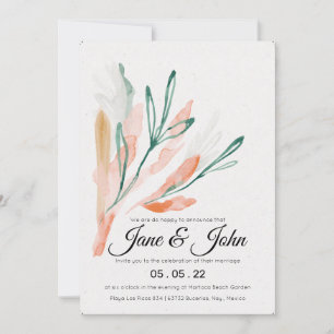 Velvet Jade Peach Foliage Wedding  Invitation