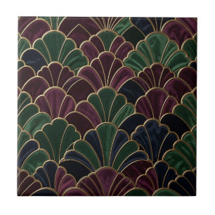 Velvet Jewel Tone Art Deco Scallop Pattern Ceramic Tile