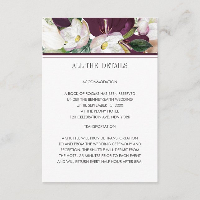 Velvet Magnolia Modern classic wedding details Enclosure Card (Front)