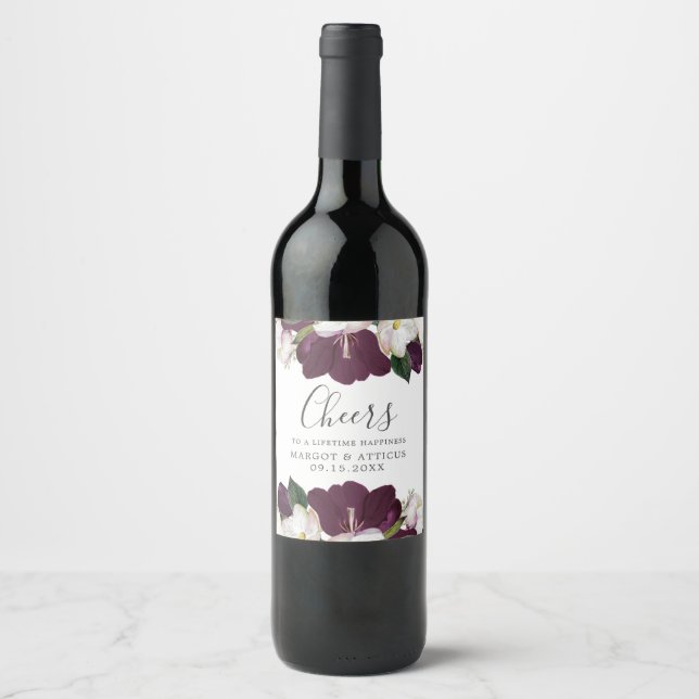 Velvet Magnolia  | WEDDING Personalised "cheers" Wine Label (Front)
