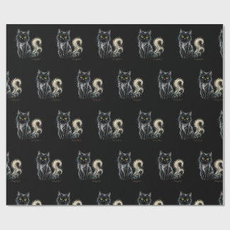 Velvet Moonlight Gold-Eyed Black Cat Wrapping Paper