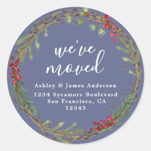 Velvet Morning Blue Weve Moved Address Classic Round Sticker