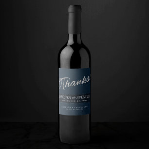 Velvet Navy Grunge Deep Sapphire Blue Thank You Wine Label