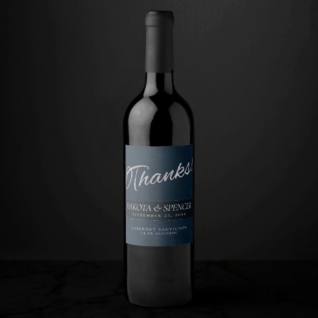 Velvet Navy Grunge | Deep Sapphire Blue Thank You Wine Label (Creator Uploaded)