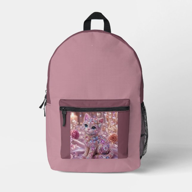 Velvet Night Cat Aesthetic Print Printed Backpack (Front)