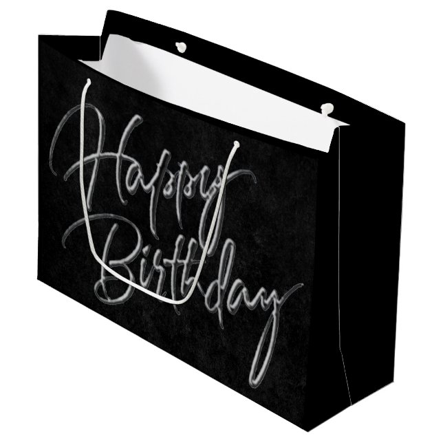 Velvet Onyx Grunge | Vampy Black Happy Birthday Large Gift Bag (Front Angled)