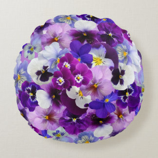 Velvet Pansy Purple Garden Floral Pattern  Round Cushion