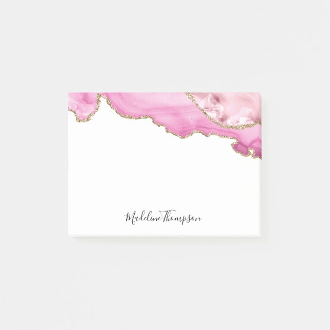 Velvet Pink Gold Agate Geode Script Typography Post-it Notes (Front)