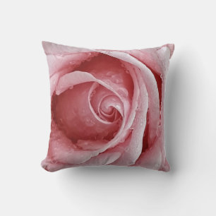 Velvet pink rose with raindrops cushion