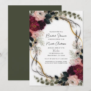 Velvet Plum Garden Floral Greenery Bridal Shower Invitation