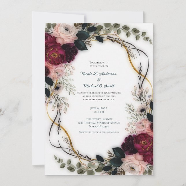 Velvet Plum Garden Floral Greenery Wedding  Invitation (Front)