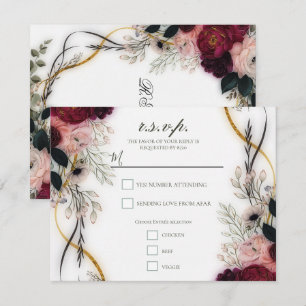 Velvet Plum Garden Floral Greenery Wedding RSVP Invitation