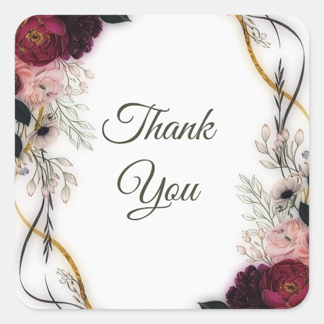 Velvet Plum Garden Floral Greenery Wedding  Square Sticker (Front)