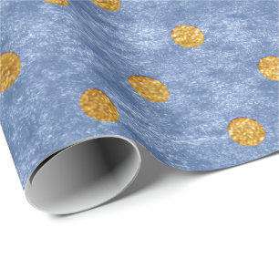 Velvet Polka Tiny Golden Dots Blue Grey Steel Wrapping Paper