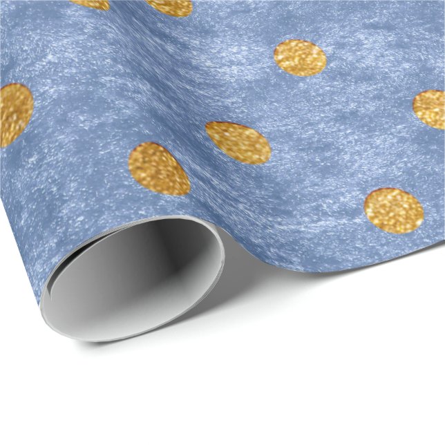 Velvet Polka Tiny Golden Dots Blue Grey Steel Wrapping Paper (Roll Corner)