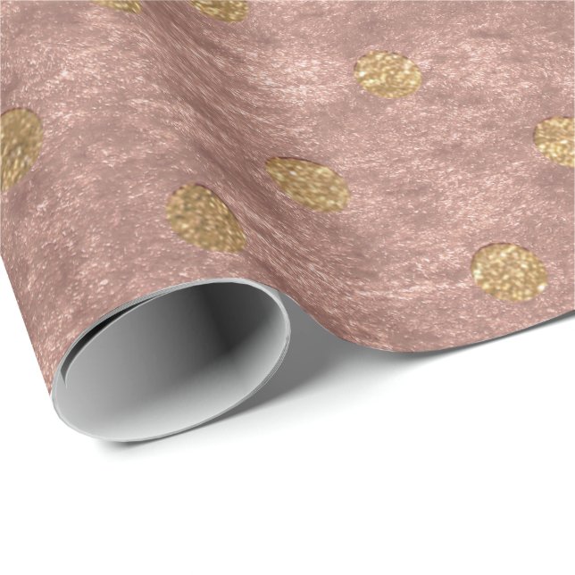 Velvet Polka Tiny Golden Dots Blush Pastel Pink Wrapping Paper (Roll Corner)