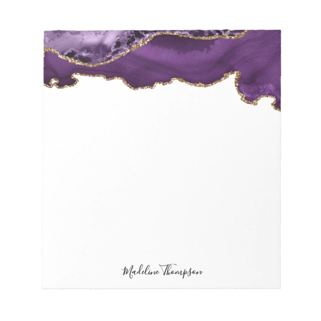 Velvet Puple Gold Agate Geode Script Typography Notepad (Front)
