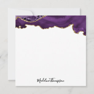 Velvet Purple Gold Agate Geode Script Square Card