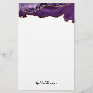 Velvet Purple Gold Agate Geode Script Typography Stationery