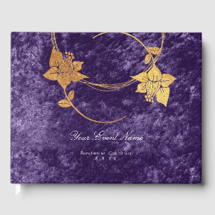 Velvet Purple Violet Grape Gold Floral Wedding Lux Guest Book